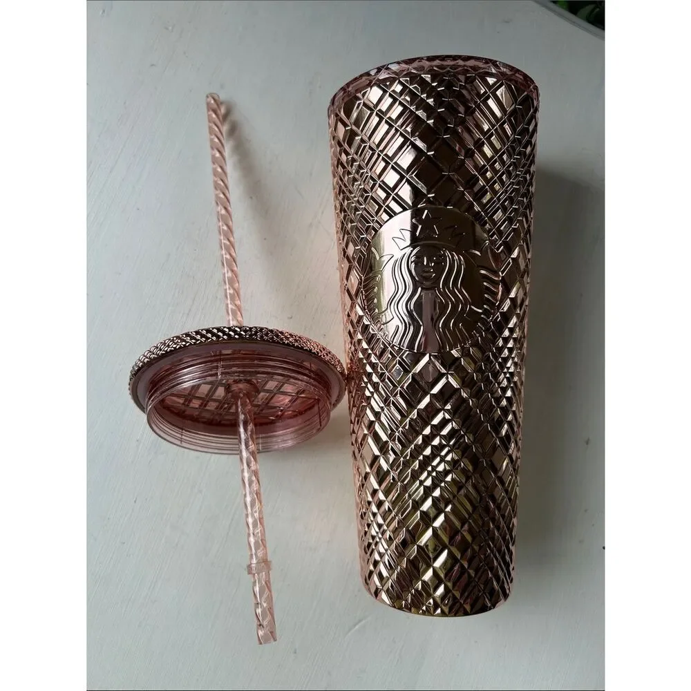 Starbucks Metallic Rose Gold Studded Tumbler with Straw
